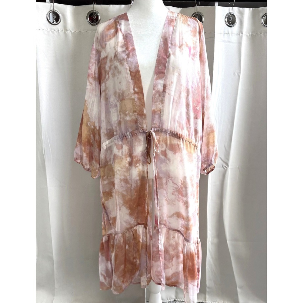 Maurices Womens Kimono Duster XL Tie Dye Sheer Ruffle Hem Hippie Ethereal 21165 - Picture 1 of 11